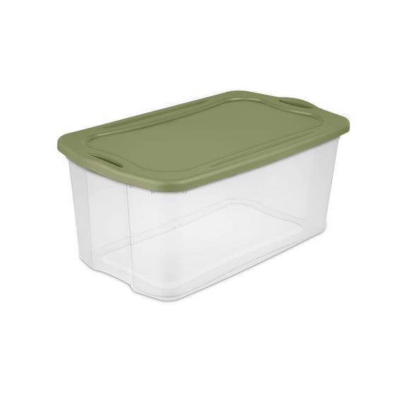 Sterilite 120 Quart EZ Carry, Extra Large Clear Plastic Storage Bin with Full-Grip Handles, Green