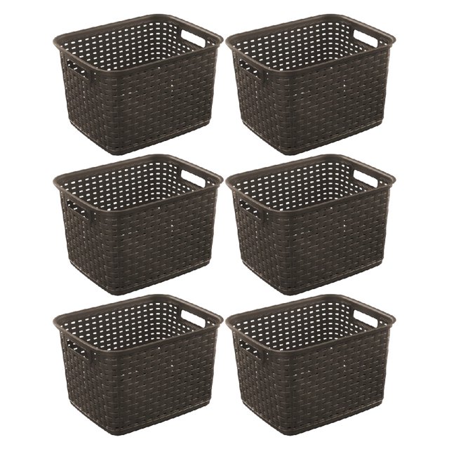 Sterilite 1273 Tall Weave Basket Storage Bin Wicker Look Plastic Snag