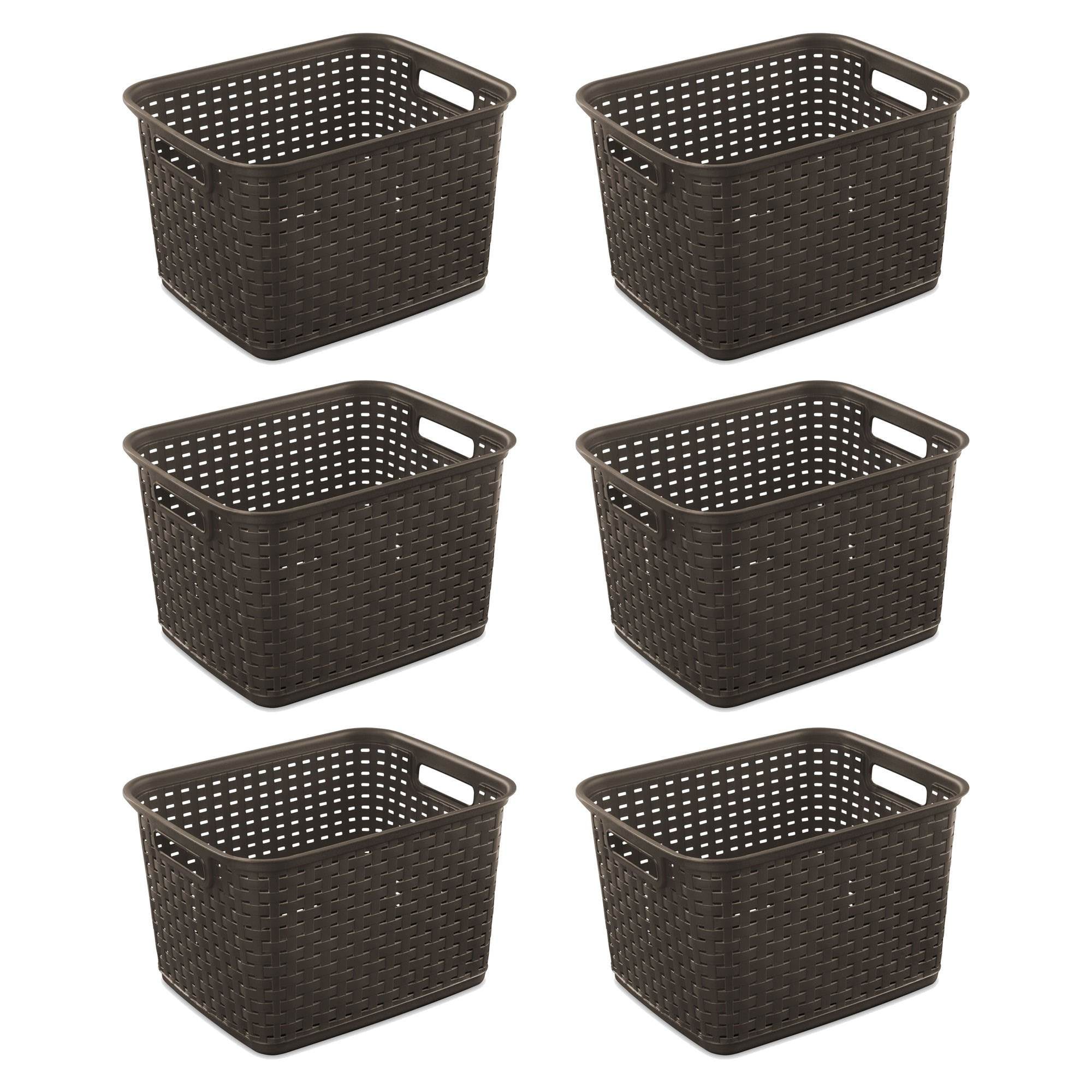 Sterilite 1273 Tall Weave Basket Storage Bin Wicker Look Plastic, Espresso  Brown 842372150040