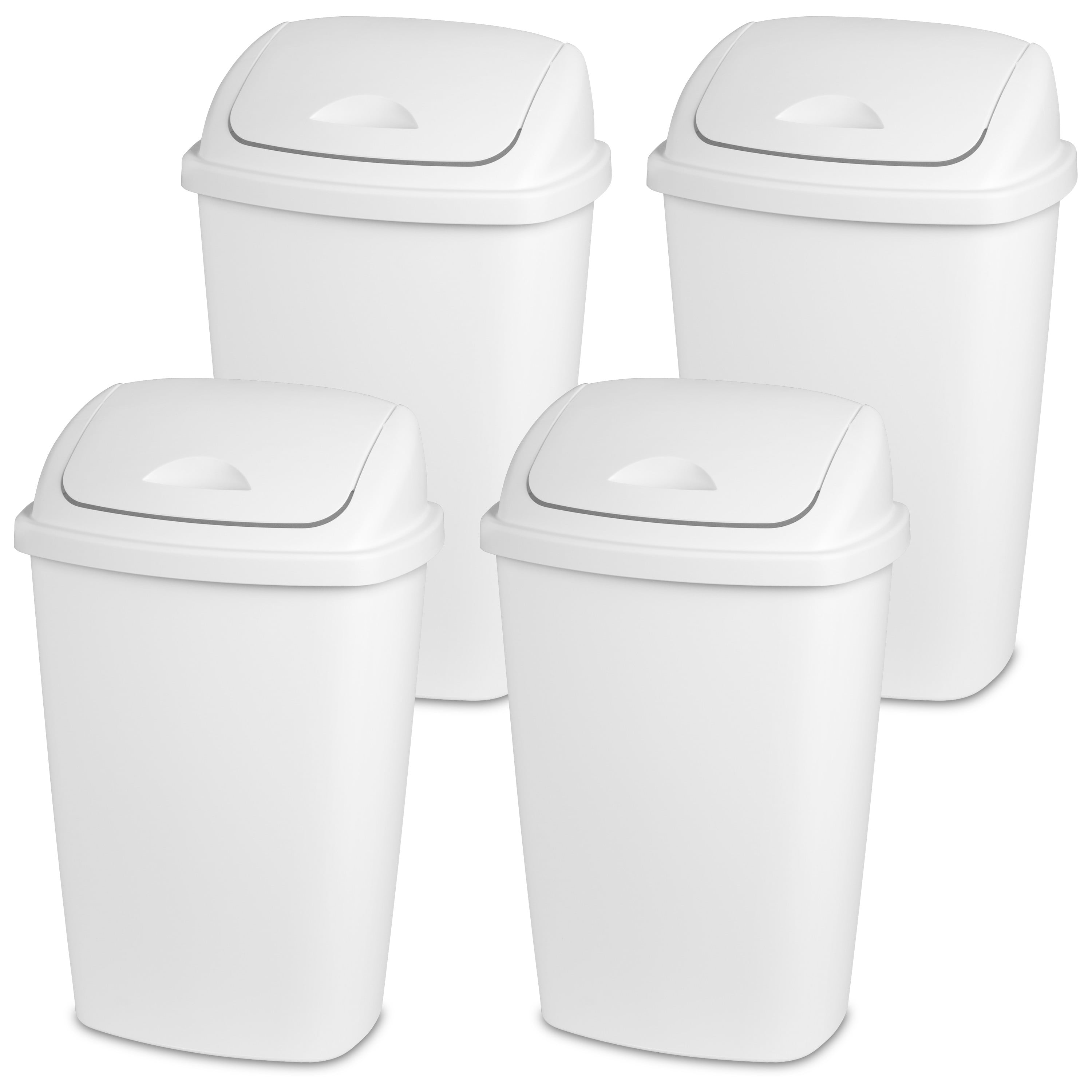 Sterilite 13.2 Gal. SwingTop Wastebasket Plastic, White, Set of 4