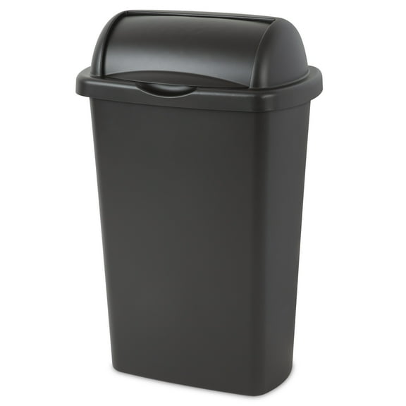 Sterilite Kitchen Trash Can, 13 Gallon Plastic Garbage Bin with Roll Top Lid, Black