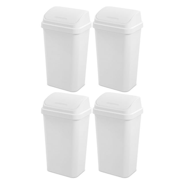 Sterilite 13 Gal Swing Top Lidded Wastebasket Trash Can, White (4 Pack