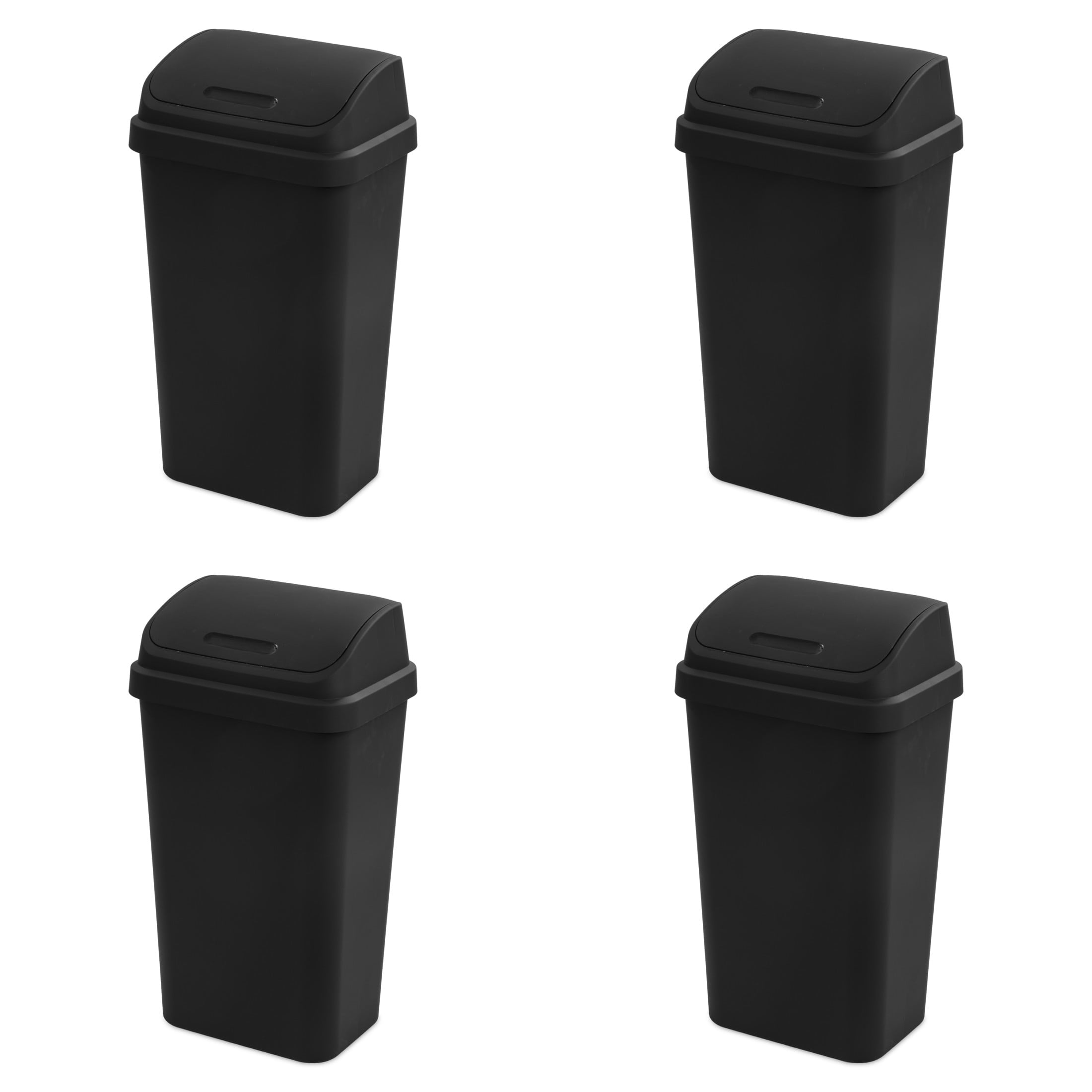Sterilite Kitchen Trash Can, 13 Gallon Plastic Garbage Bin with Swing Top Lid, Black, 4 Count