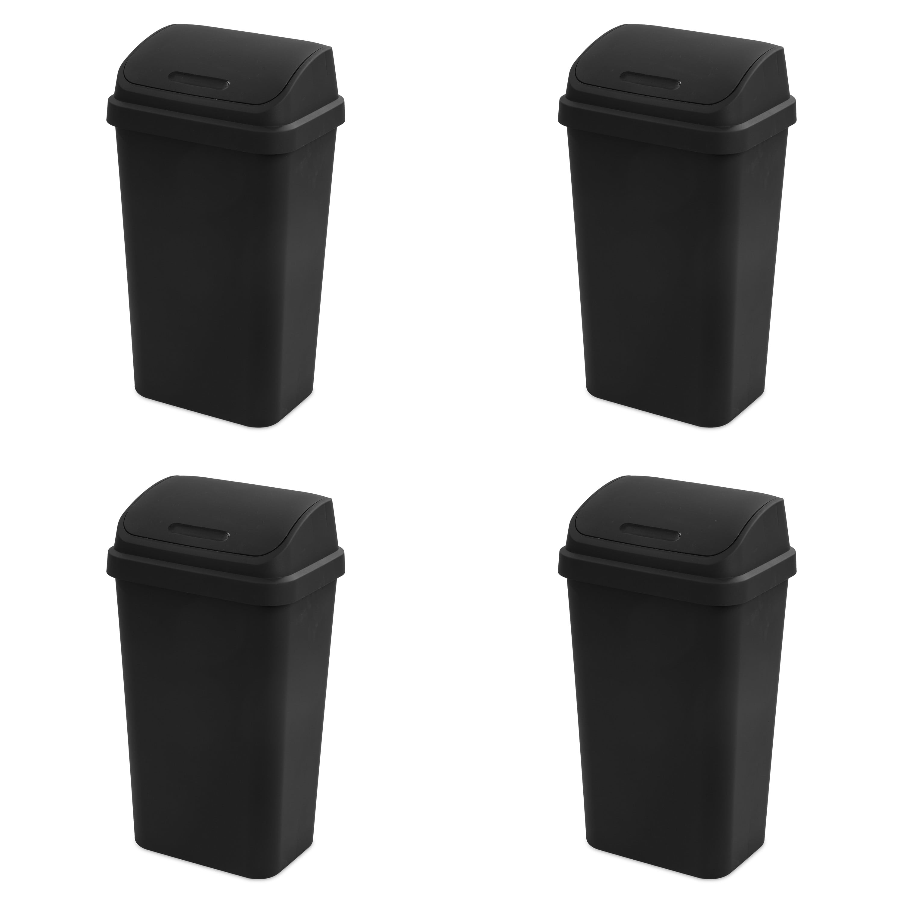 Sterilite 13 Gal. Swing Top Wastebasket Plastic, Black, Set of 4
