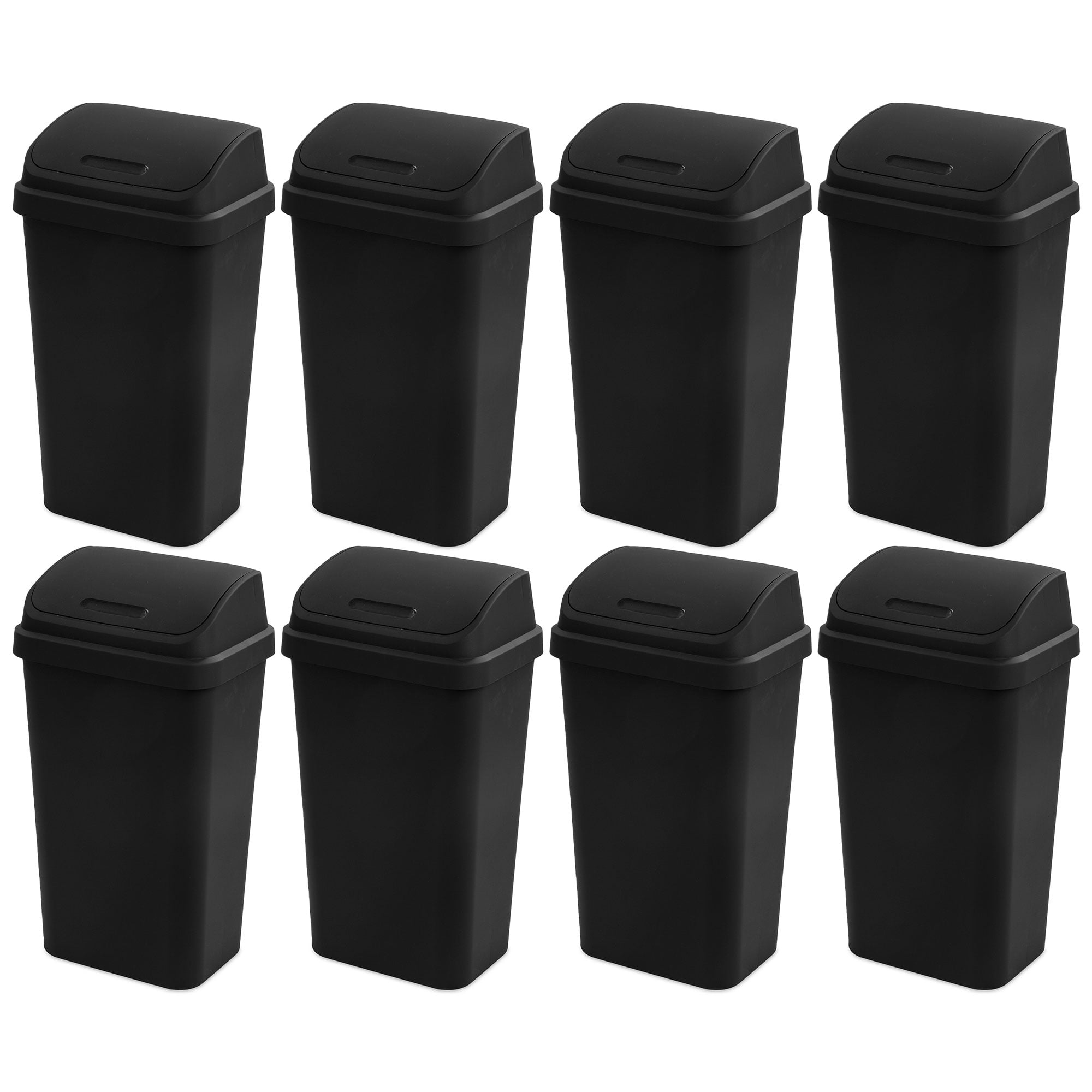 Sterilite 13 Gallon Swing Top Lid Wastebasket Trash Can, Black (8 Pack