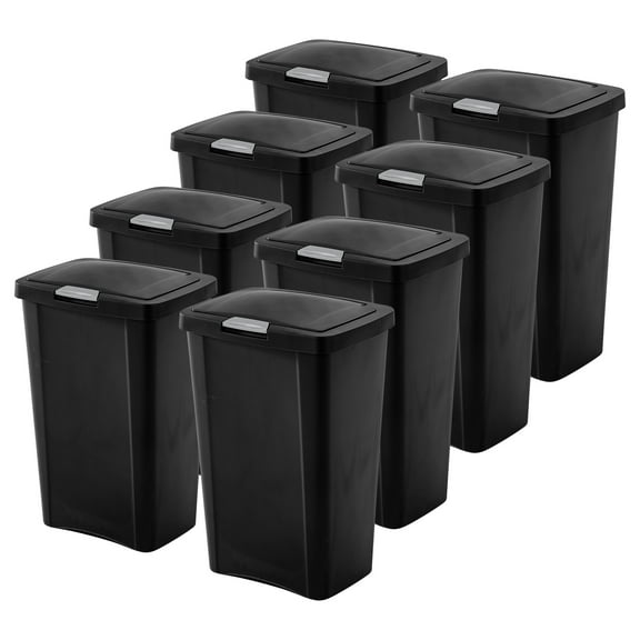 Sterilite 13 Gallon TouchTop Wastebasket with Titanium Latch, (8 Pack)