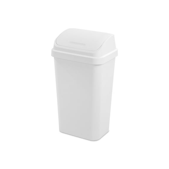 Sterilite Kitchen Trash Can, 13 Gallon Plastic Garbage Bin with Swing Top Lid, White