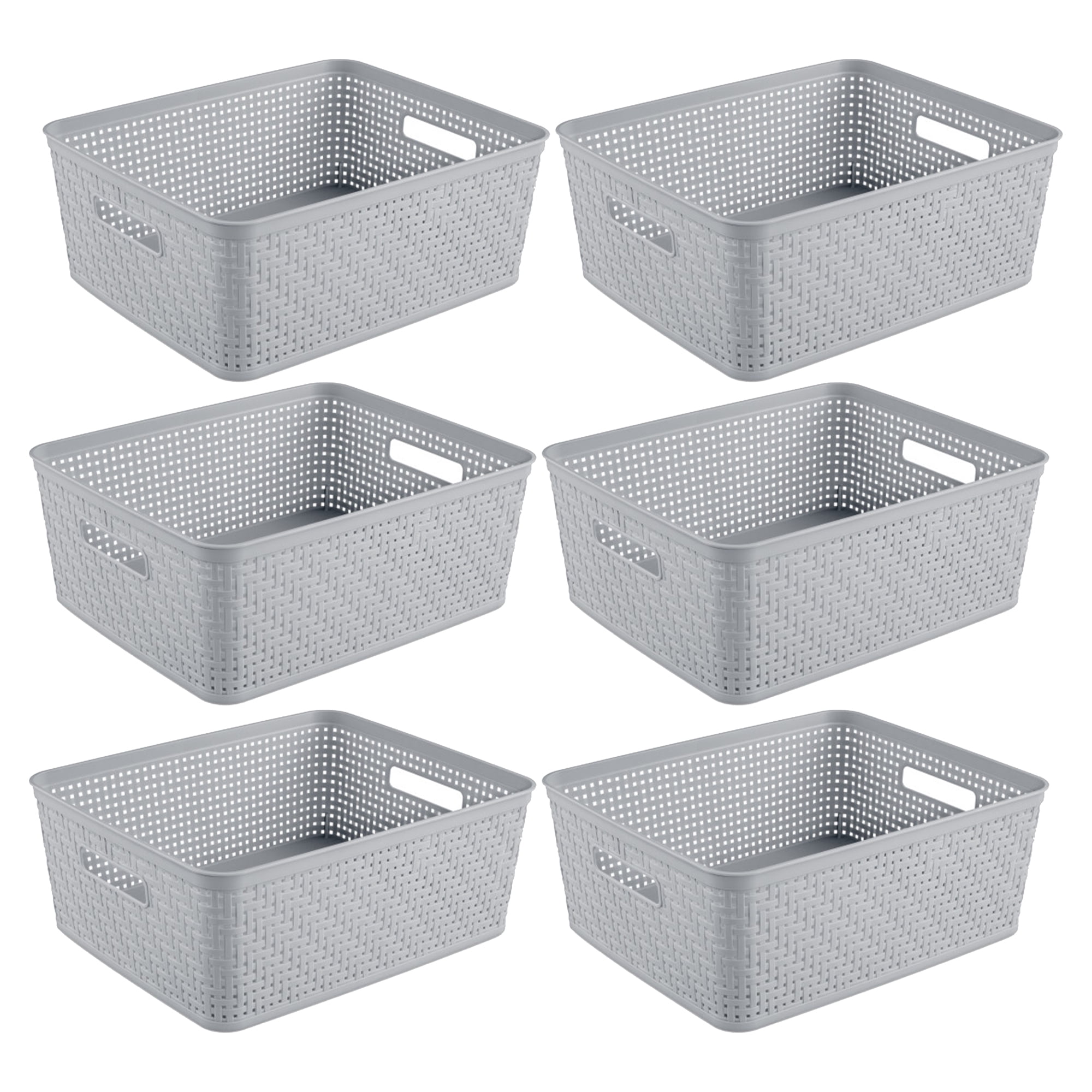 Rethink Your Room Set of 3 Large Plastic Open Storage Basket, 14 x 11.5 x 5 Inches, Durable Pantry and Kitchen Organization Bins for Organization
