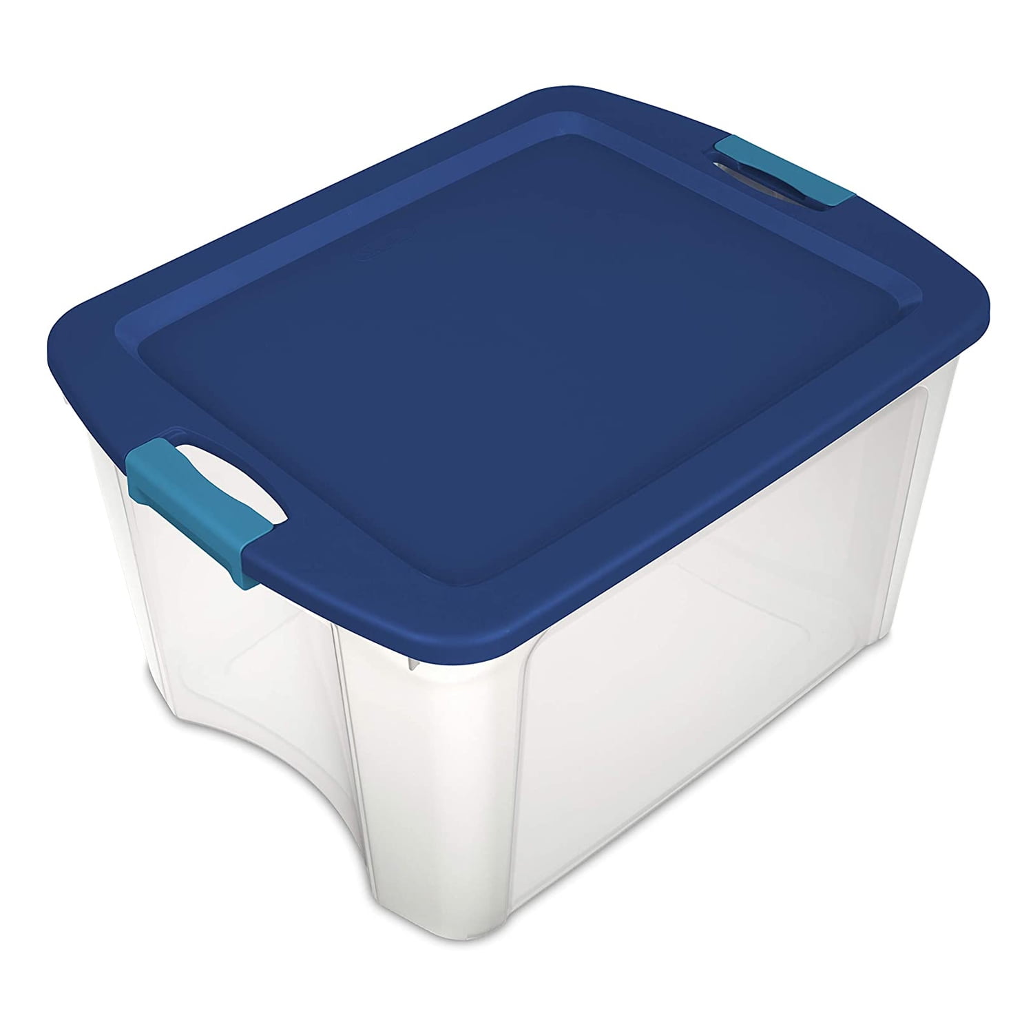 18 Gallon Clear Plastic Storage Tote with Blue Lid