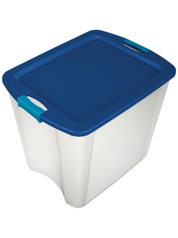 14487404 26 Gallon/98 Liter Latch and Carry, True Blue Lid and Base with Blue Aquarium Latches, 4-Pack