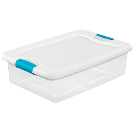 Sterilite 1496 32-Quart Clear & Blue Stackable Latching Storage Box Container