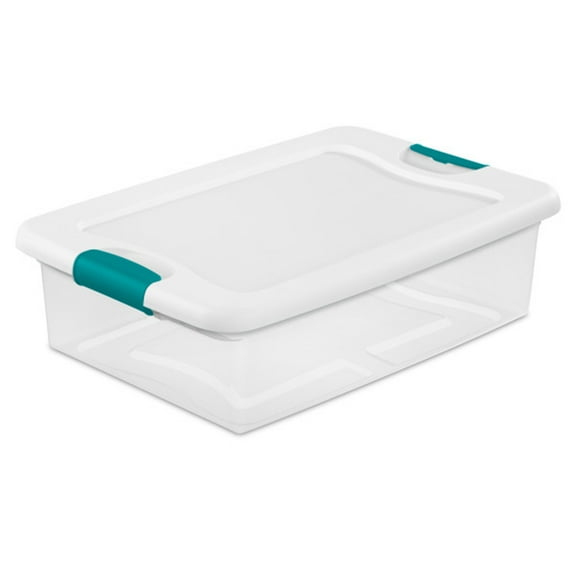 Sterilite 1496 32-Quart Clear & Blue Stackable Latching Storage Box Container
