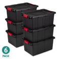 thumbnail image 1 of Sterilite Small Industrial Storage Bin, 15 Gallon Durable Plastic Storage Tote with Latching Lid and Integrated Handles, Black, 6 Pack, 1 of 14