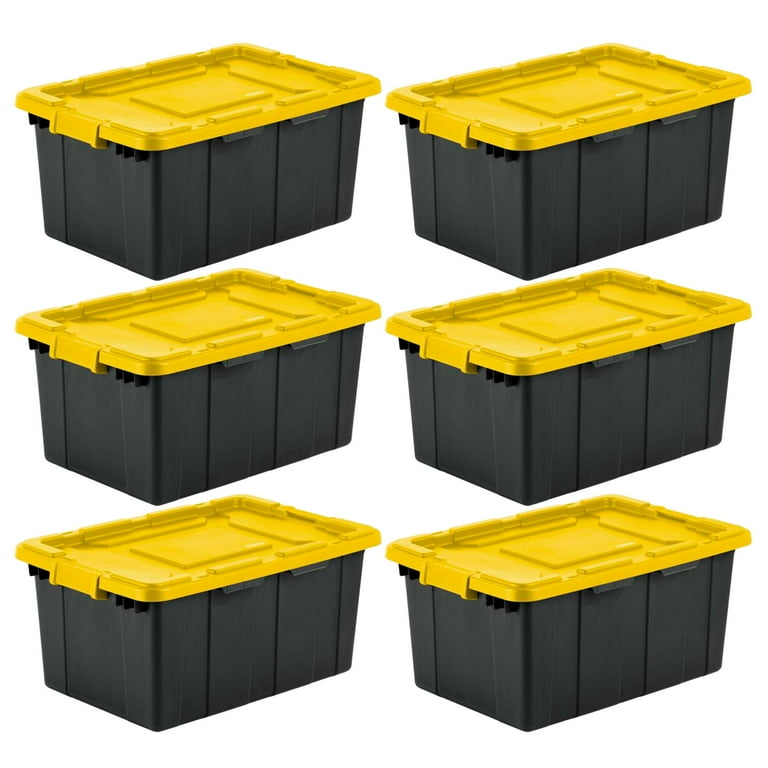Sterilite 15 Gallon Storage Tote w Latching Lid Black Yellow 6 Pack