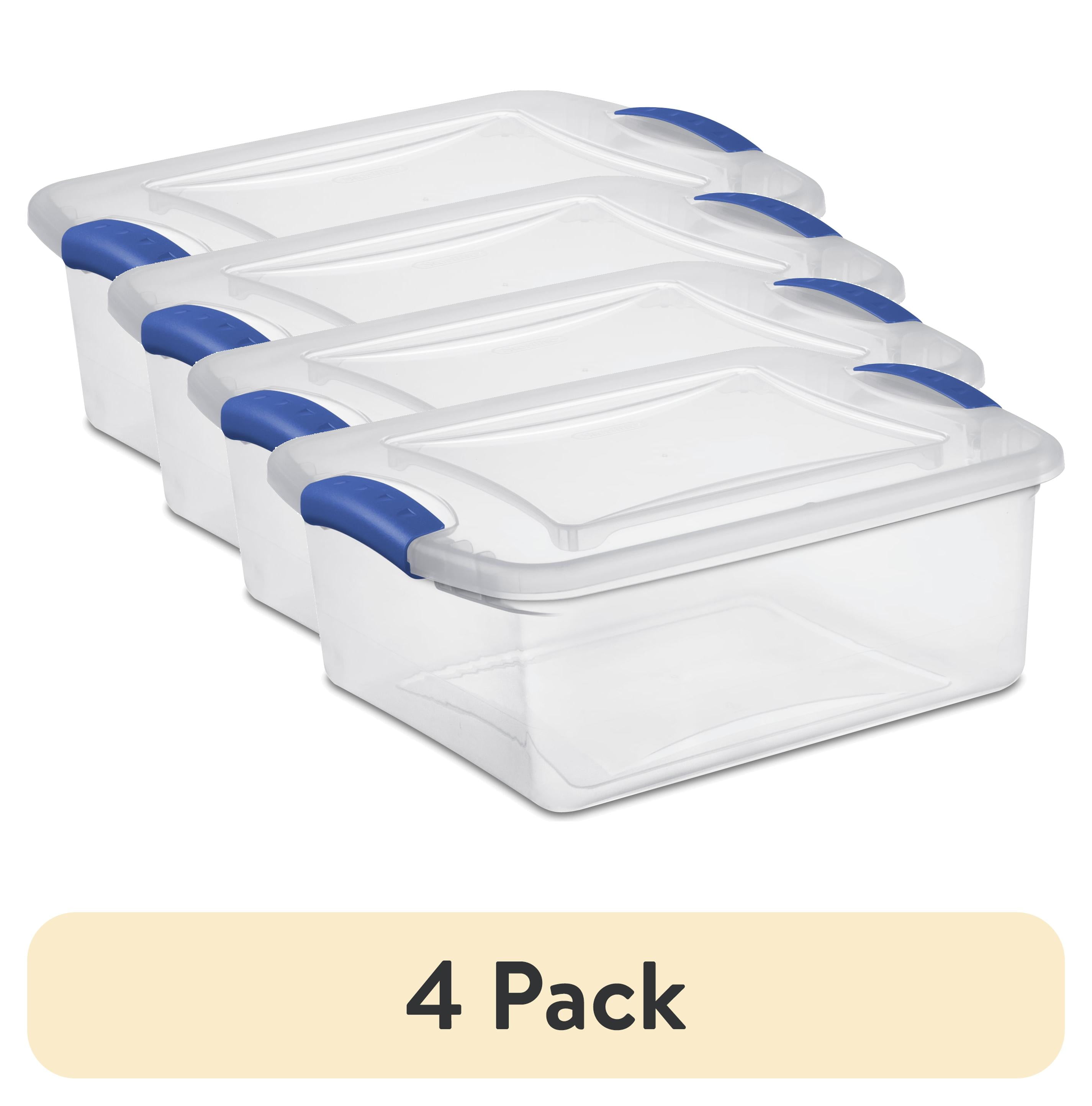 4 pack Sterilite 15 Qt. Clear Plastic Latch Box Blue Latches with Clear Lid Walmart