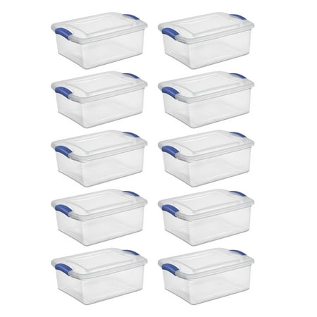 product image of Sterilite 15 Qt Latch Box Clear Base and Lid Blue Set of 10