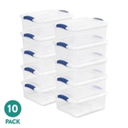 Sterilite Small Latching Storage Bin, 15 Quart Clear Plastic Storage Container with Latch Lid, Blue, 10 Pack