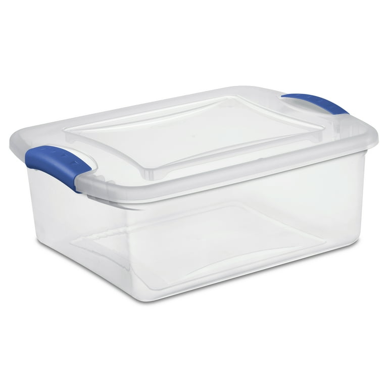 Sterilite 15 Quart Storage Container Clear Plastic Latch Box with Blue Latches Walmart