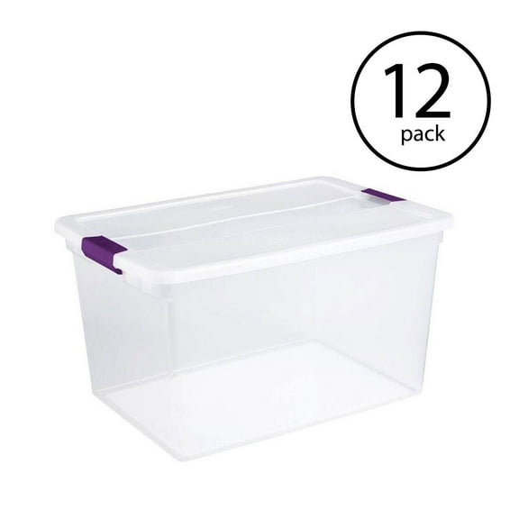 Sterilite 16.5 Gallon Latching Plastic Handle Storage Tote, Clear, 12 Count