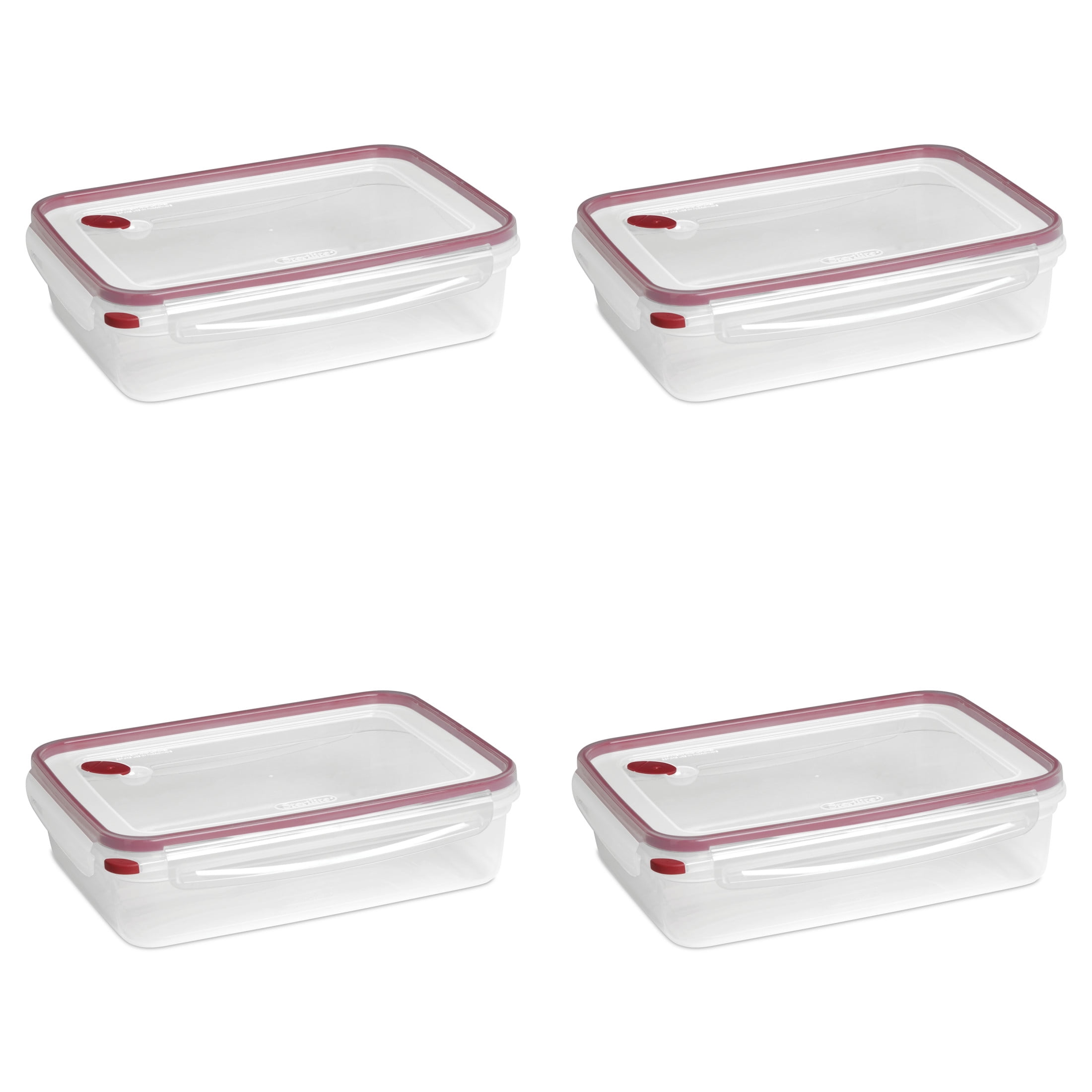 Sterilite Ultra•Seal™ 16.0 Cup Rectangle, Latching Food Storage Container, Airtight Watertight Seal, Red, 4 Count