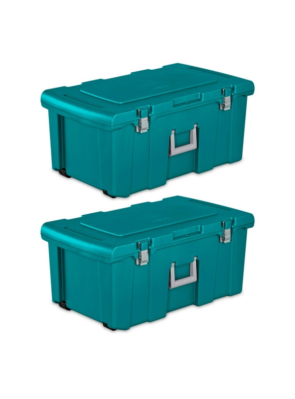 Sterilite 16 Gal Lockable Footlocker Toolbox Container w/ Wheels (2 Pack)