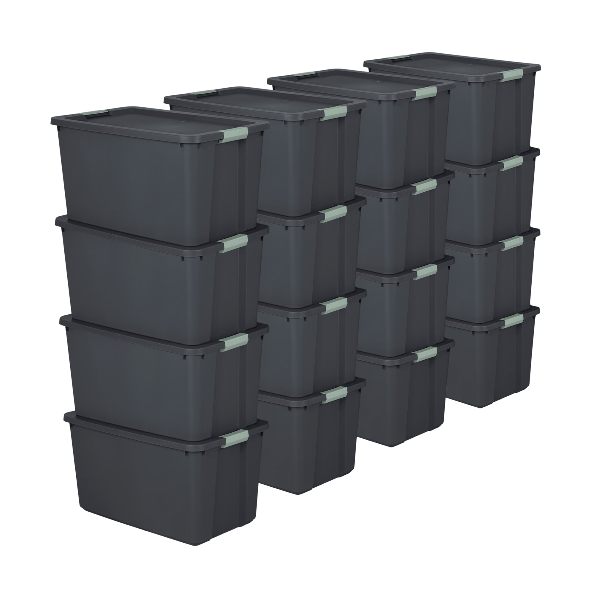 Sterilite 16 Pack 34 Gallon Latch Tote, Stackable Plastic Storage