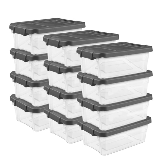 Sterilite 16 Qt Clear Plastic Storage Containers with Gray Lid (12 Pack)