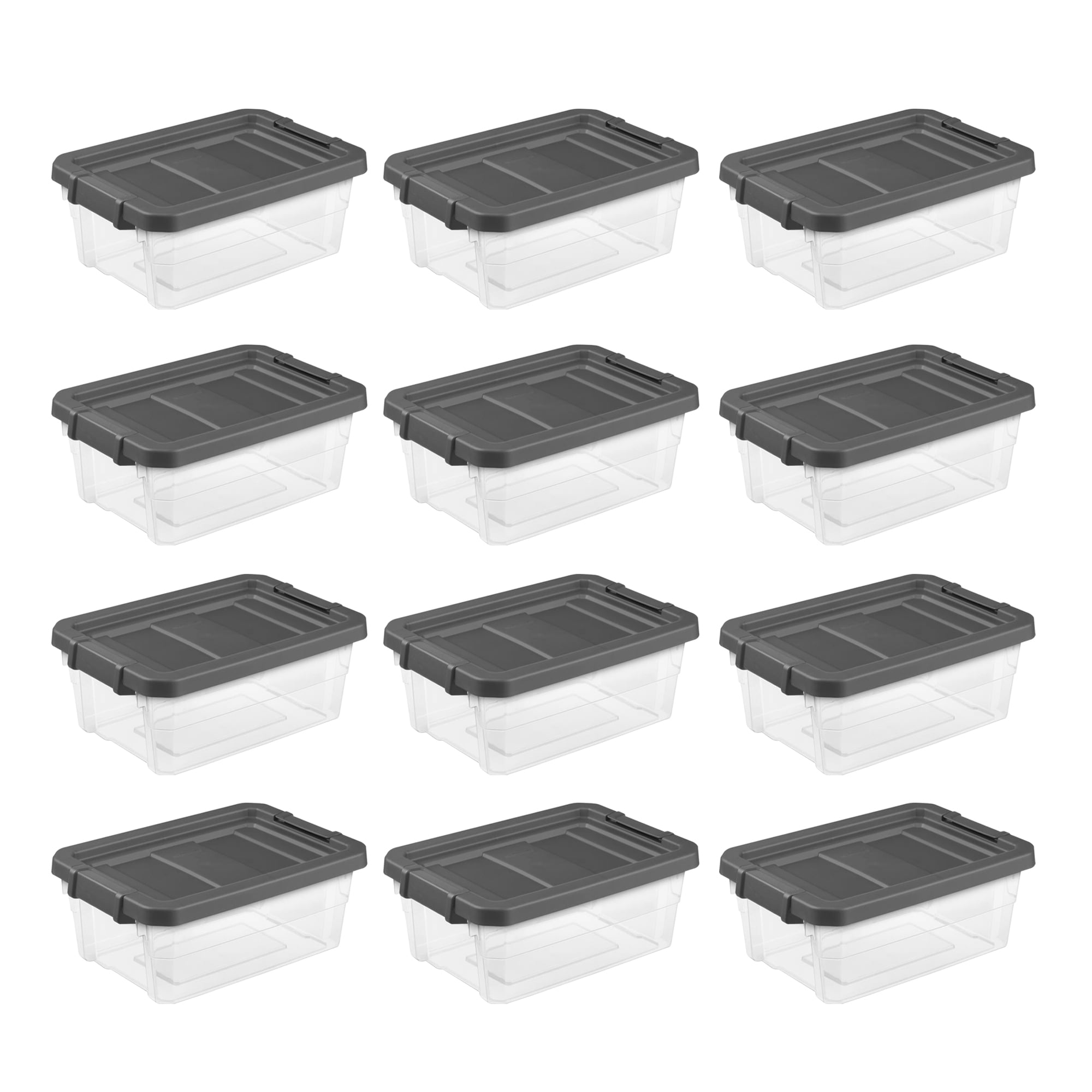Sterilite 16 Qt Clear Plastic Storage Containers with Gray Lid (12 Pack
