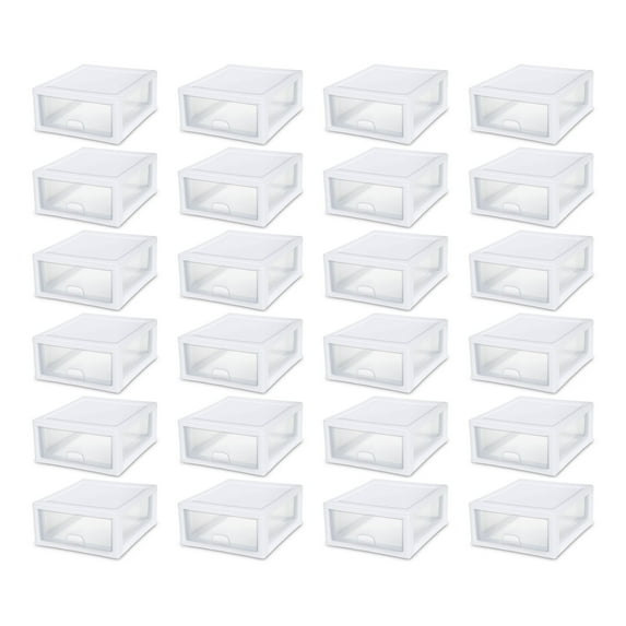 Sterilite 16 Quart Clear Plastic Stacking Storage Drawer Container, 24 Pack