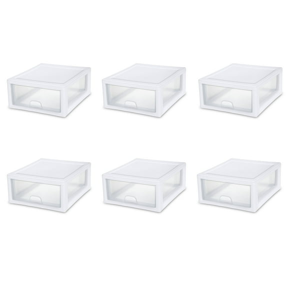 Sterilite 16 Quart Clear Plastic Stacking Storage Drawer Container, 6 Pack