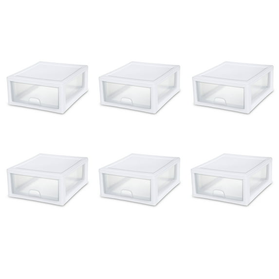 Sterilite 16 Quart Clear Plastic Stacking Storage Drawer Container, 6 Pack