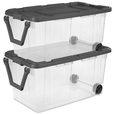 Sterilite 160 Qt Latching Stackable Wheeled Storage Tote w/ Lid, 2 Pack