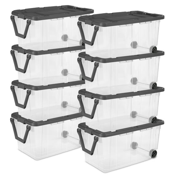Sterilite 160 Qt Latching Stackable Wheeled Storage Tote w/ Lid, 8 Pack