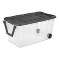 thumbnail interactive-video image 1 of Sterilite Extra Large Wheeled Storage Bin, 160 Quart Durable Clear Storage Container with Latch Lid and Pull Handle, Dark Gray, 1 of 10