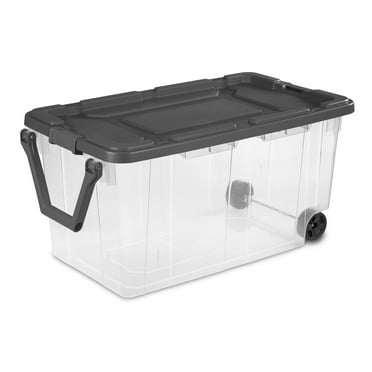 Sterilite Extra Large Storage Bin, 160 Quart Wheeled Clear Plastic Storage Container with Handle, Gray
