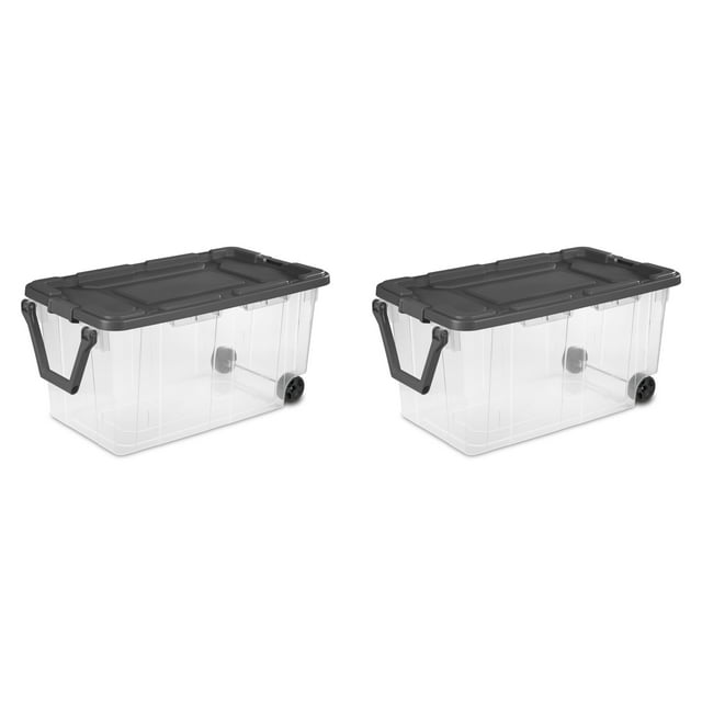 Sterilite 160 Qt. Wheeled Storage Box Plastic Adult, Flat Gray, Set of