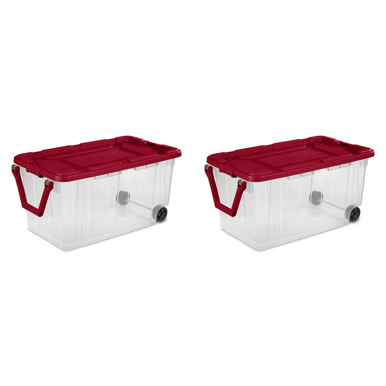 Sterilite 160 Qt. Wheeled Storage Box Plastic, Infra Red, Set of 2