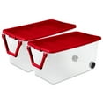thumbnail image 1 of Sterilite 160 Qt Wheeled Storage Box, Large Plastic Containers with Lid, Red/Clear, 2 Pack, 1 of 8