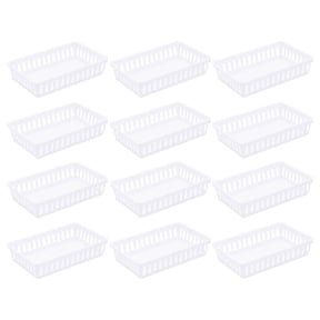 Sterilite 1606 Storage Tray Bin Basket White Plastic Stackable Organize Drawer Shelf Countertop For Home Office, 12-Pack