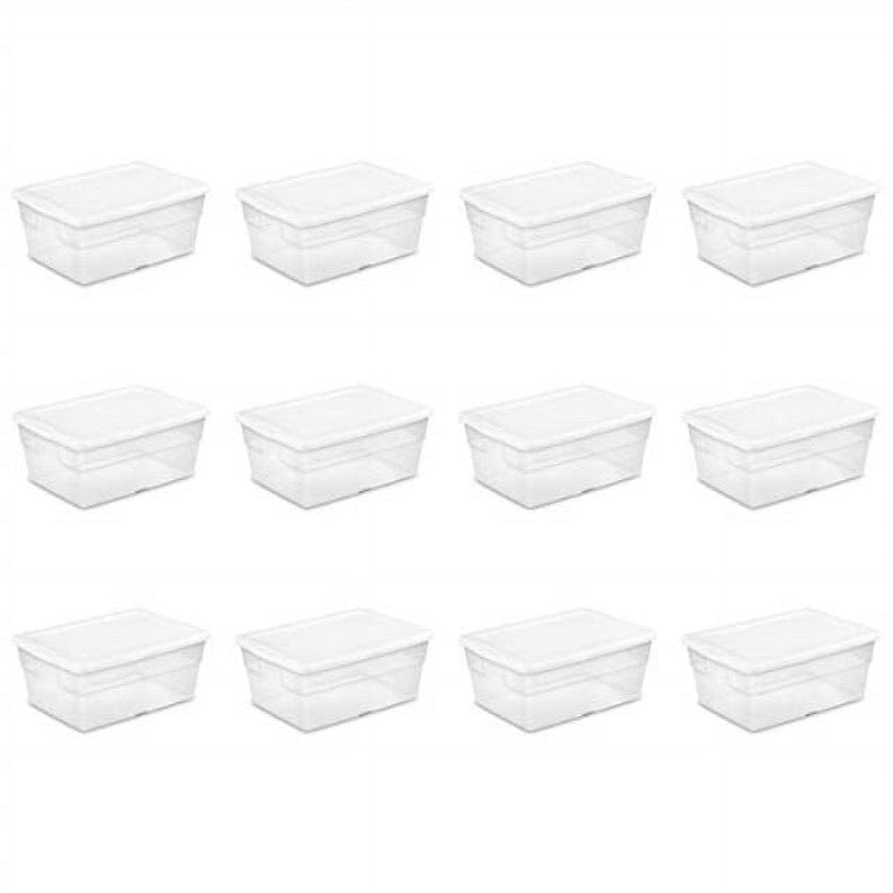 Sterilite 1644 Storage Box 16 Quart Plastic Storage Container Home Organizer White Lid With Clear Base, 12-Pack