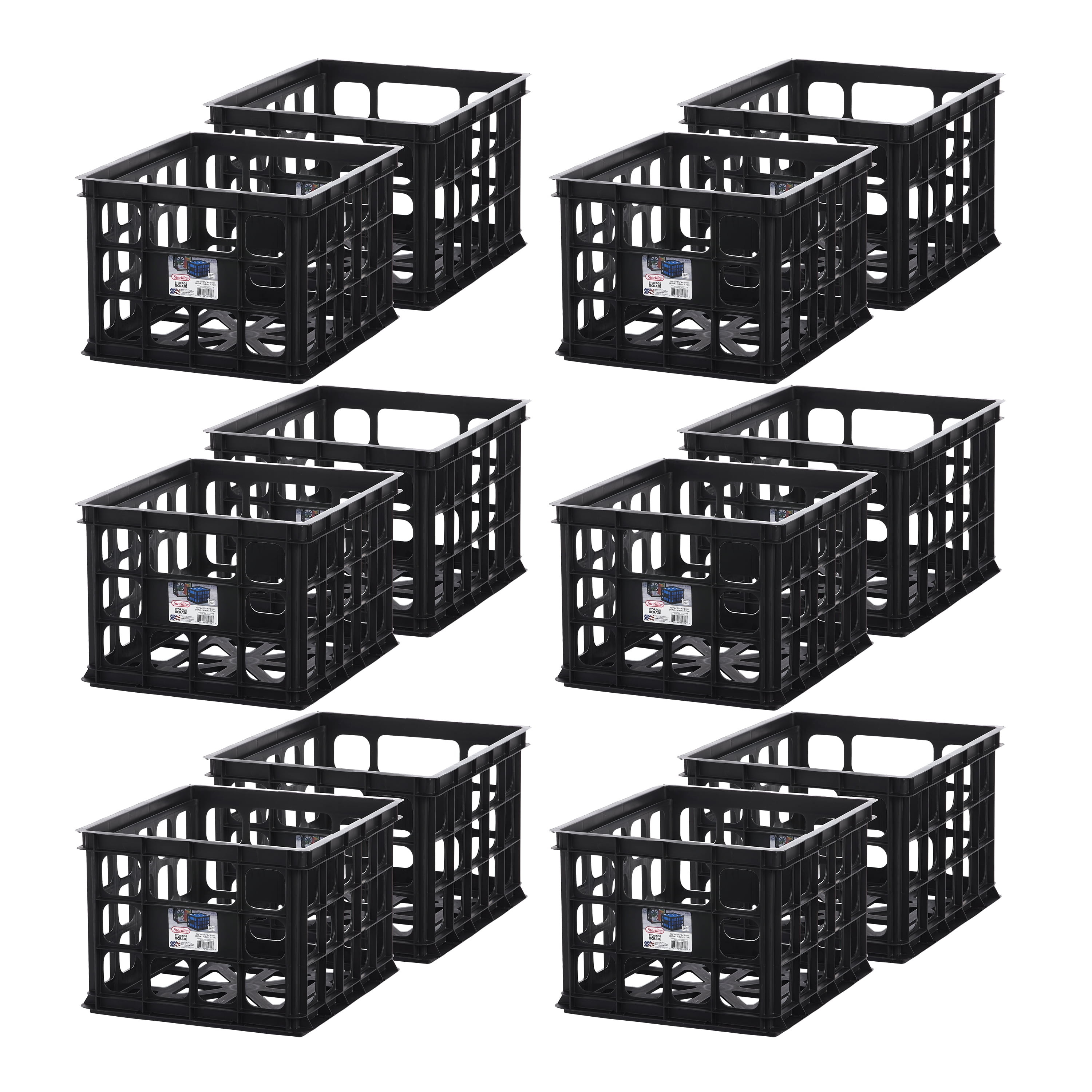 Sterilite 16929006 Plastic Storage Box Crate, Black (12 Pack)