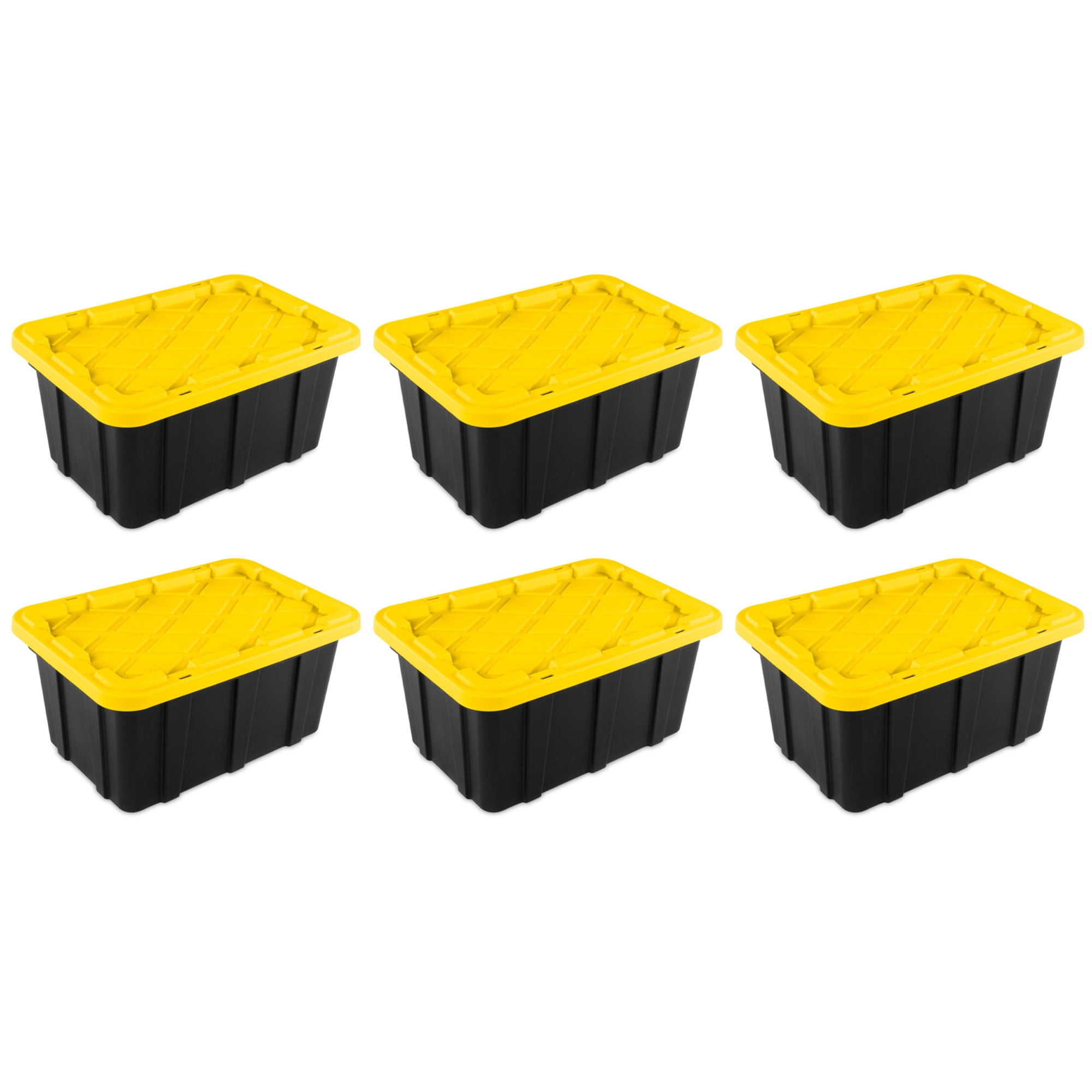 Sterilite 17 Gallon Black and Yellow Stackable Plastic Storage Totes, 6 Pack