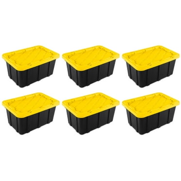 Sterilite 17 Gal Industrial Stackable Storage Tote Lidded Container, 6 Pack