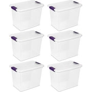Sterilite 17631706 27 Quart/26 Liter ClearView Latch Box, Storage Containers Clear with Sweet Plum Latches, 24-Pack
