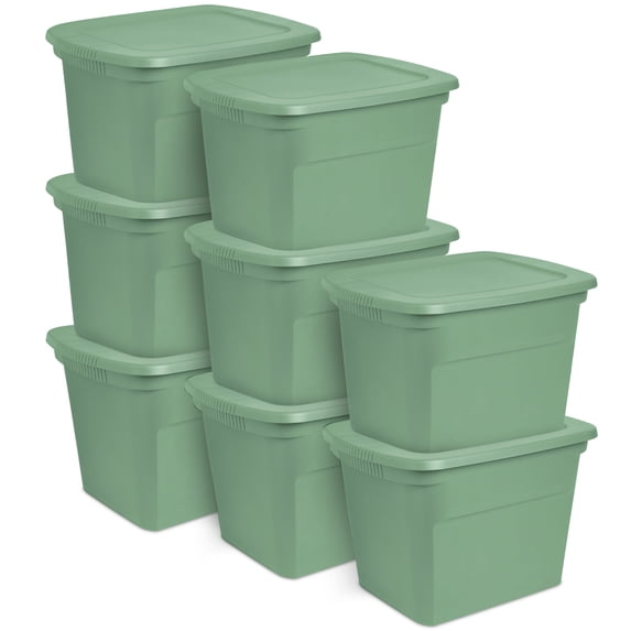 Sterilite 18 Gal Stackable Storage Tote with Handles, Crisp Green (8 Pack)