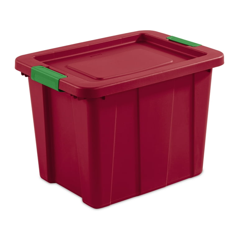 Hefty 18 gal Plastic Holiday Latched Storage Tote, Red 