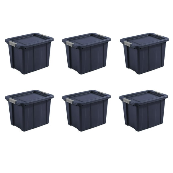 Sterilite Large Latching Tuff1 Storage Bin, 18 Gallon Rugged Plastic Tote with Latch Lid, Dark Blue, 6 Pack