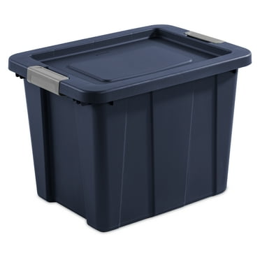 Sterilite 18 Gallon Latching Tuff1 Tote, Rugged Plastic Bin with Lid, Dark Blue