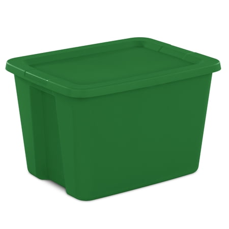 Sterilite 18 Gallon Tote, Plastic Christmas Storage Bin with Snap-on Lid, Ideal for Holiday Linens, Décor, Keepsakes and More, Green