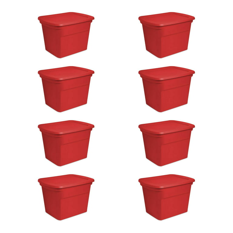Sterilite 18 Gallon Plastic Stackable Storage Tote Container, Red (8 Pack)